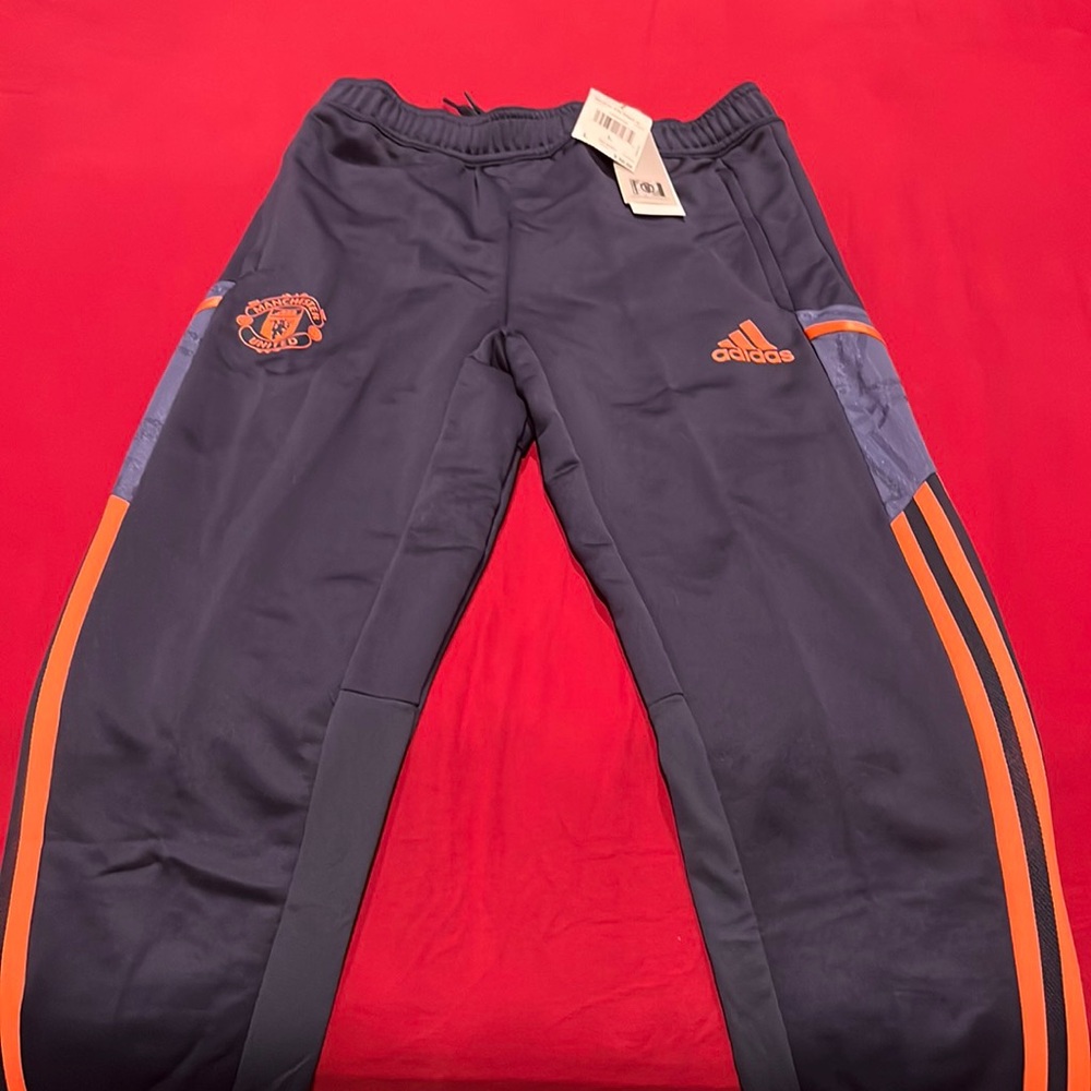 New Adidas Boys Navy Blue & Orange Joggers Size L